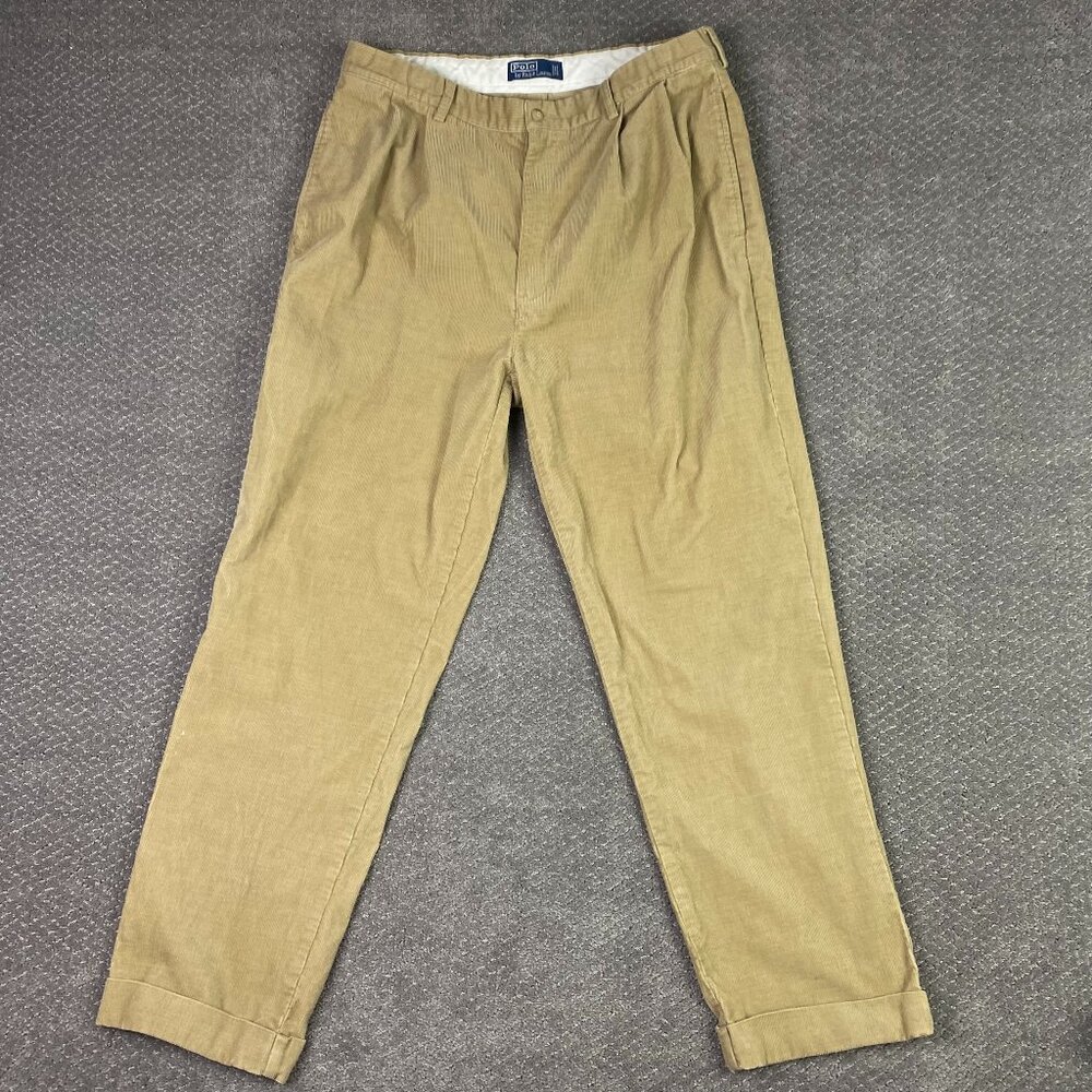 Vtg Polo Ralph Lauren Corduroy Pants Pleated Cuffed Mens 38 x 32 Fits 36x31.5